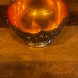 Vintage Silver and Amber Glass Bowl/ Antique bowl/ vintage decor